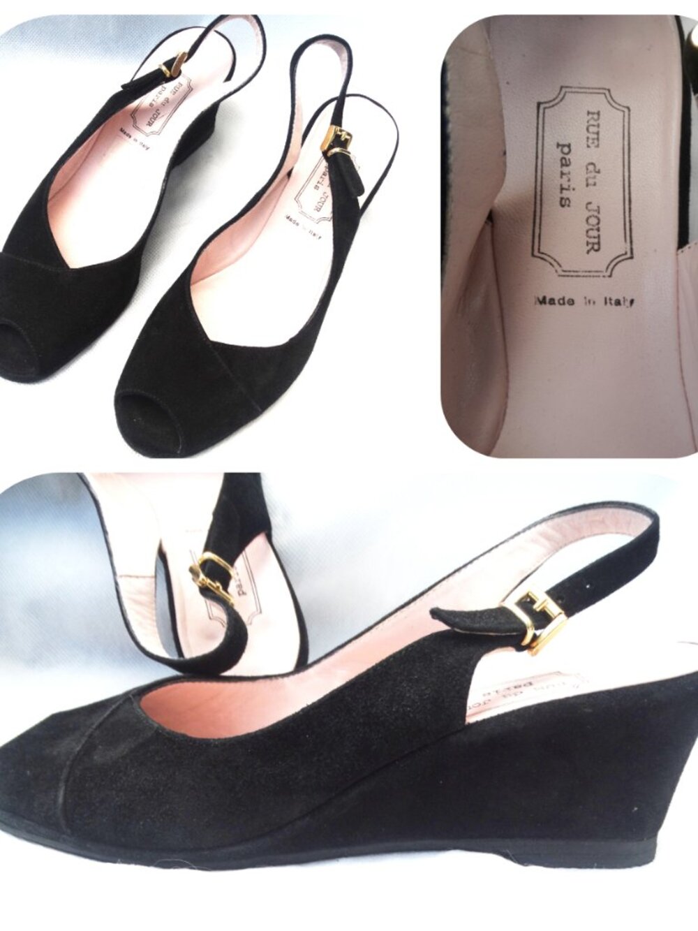 RUE du JOUR ITALY Size 6.5 Luxury Vintage Suede Peep Toe Slingback 2.5"Sacchetto